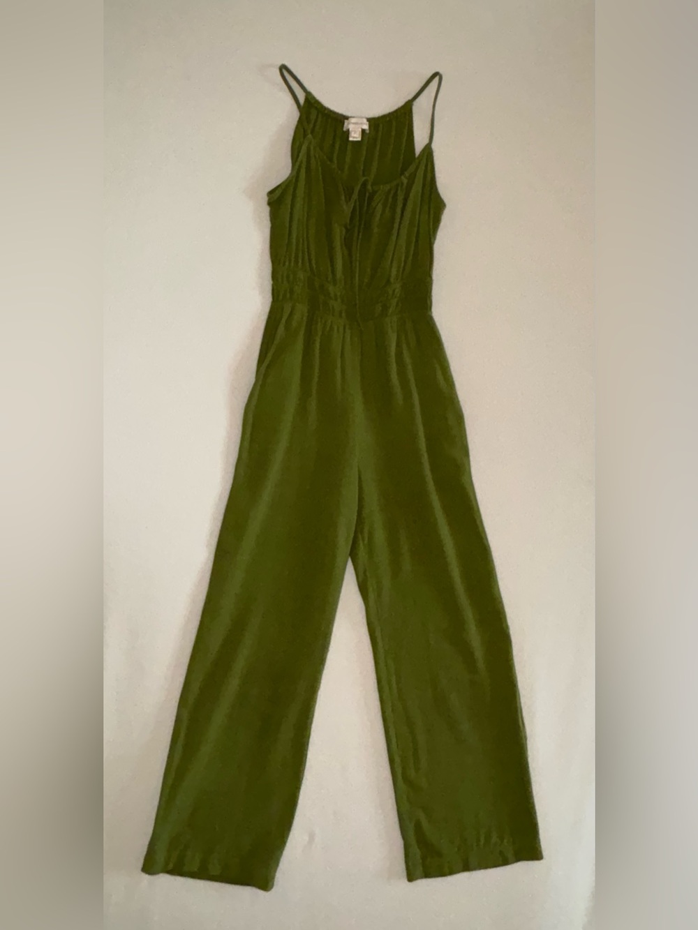 Monteau Los Angeles Olive Green Linen Blend Wide Leg Jumpsuit XS Boho